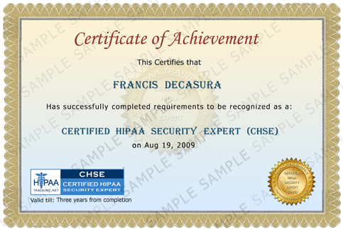 Certified HIPAA Security Training Certificate