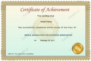 Business Associate Sample Certificate