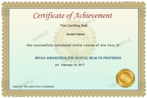 Mental Health Providers Sample Certificate